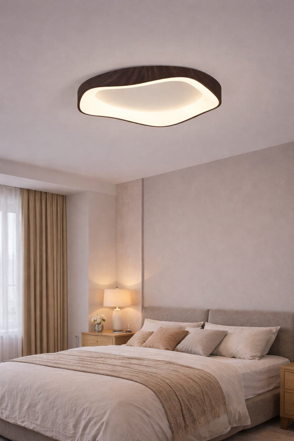 Nordycka lampa sufitowa LED z drewnem