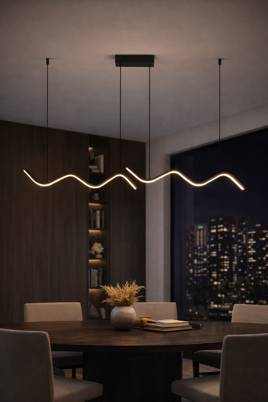 Długa lampa wisząca LED Nordic – nad stół do jadalni