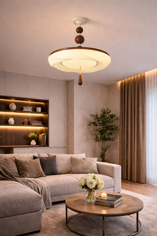 Nordycka lampa sufitowa z drewnem – retro