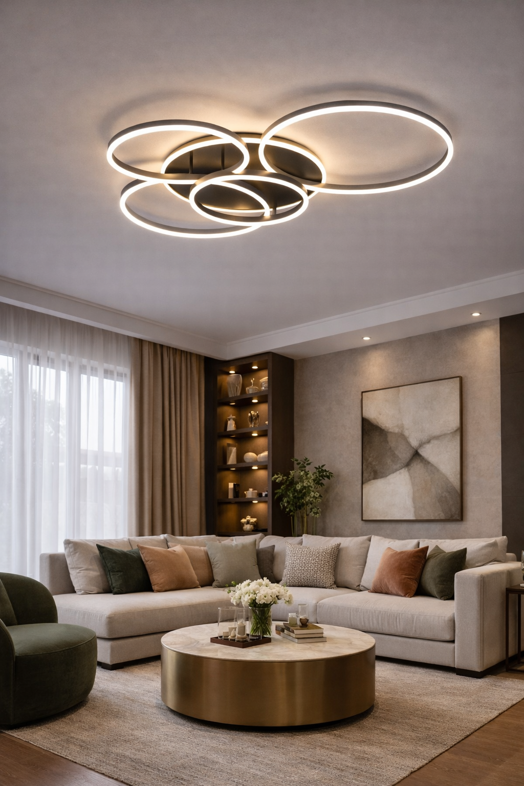 Luksusowa lampa sufitowa LED – złoto-biała do salonu i gabinetu